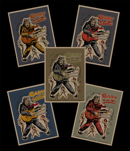 GARY THE WEREWOLF - Set of 5 "Rockin' Gary" 3x4" Rectangular Vinyl Stickers