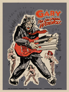 GARY THE WEREWOLF - Red/Grey "Rockin' Gary" 3x4" Rectangular Vinyl Sticker