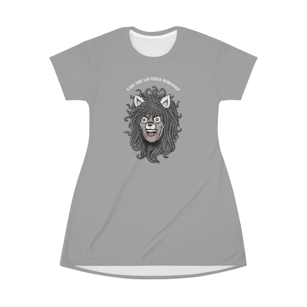 GARY THE WEREWOLF - Faded Gary Face Logo - T-Shirt Dress in Gray