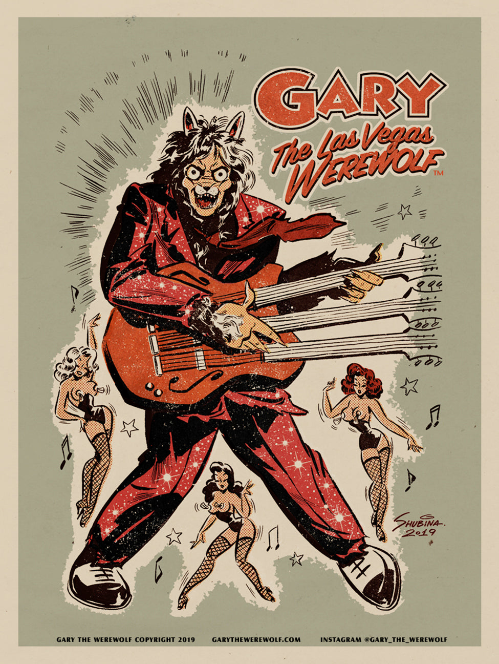 GARY THE WEREWOLF - Red/Green "Rockin' Gary" 3x4" Rectangular Vinyl Sticker