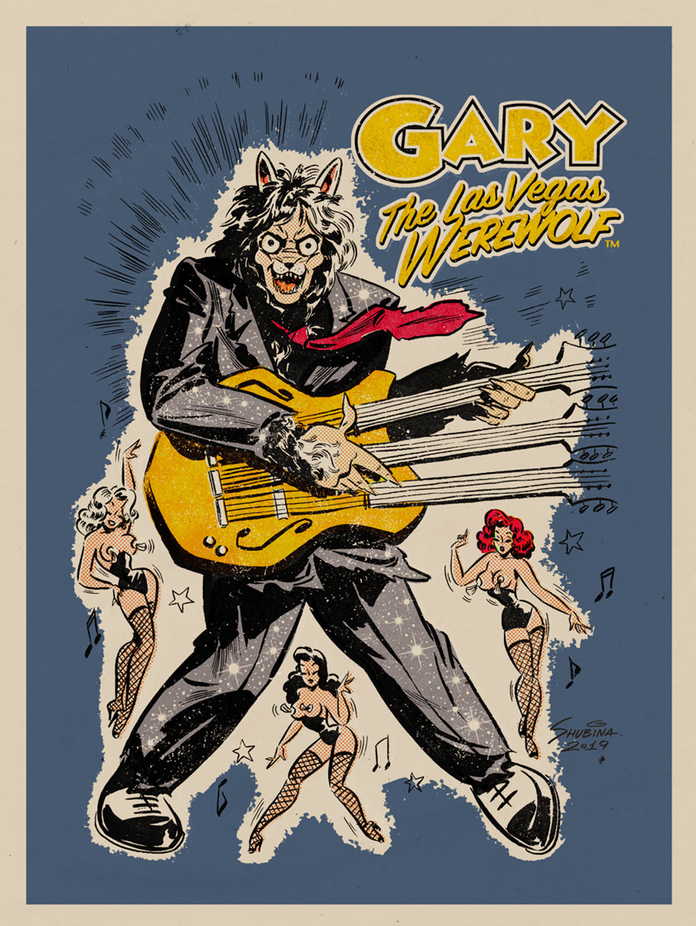 GARY THE WEREWOLF - Blue/Gold "Rockin' Gary" 3x4" Rectangular Vinyl Sticker