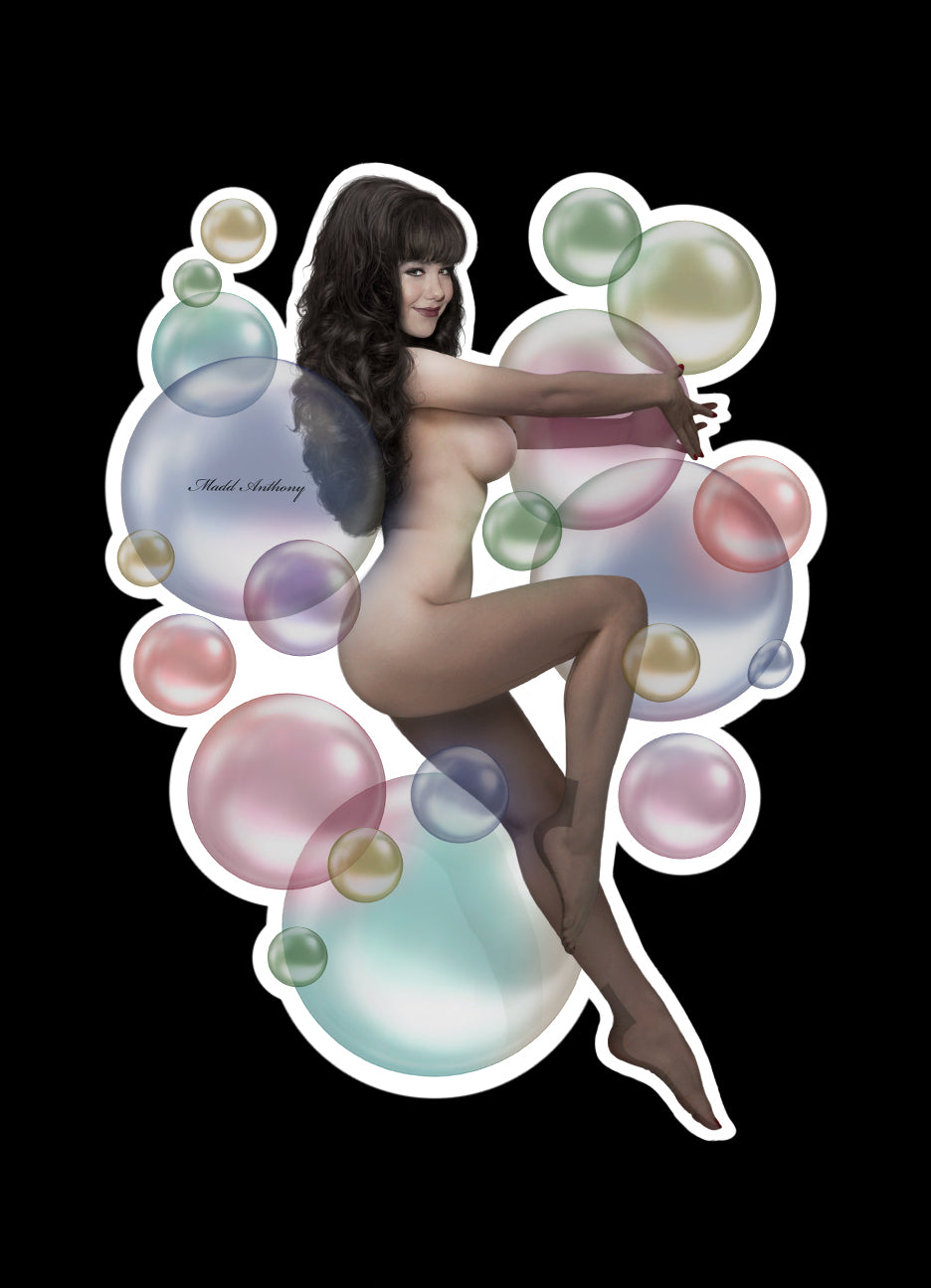 MADD ANTHONY - Large Die-Cut Vinyl Pin-up Art Sticker - Claire Bubbles