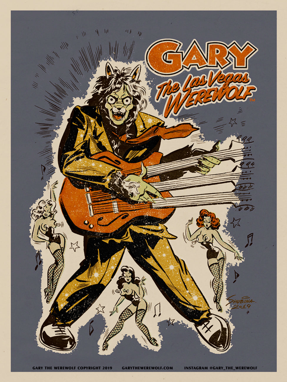 GARY THE WEREWOLF - Red/Gold/Blue "Rockin' Gary" 3x4" Rectangular Vinyl Sticker