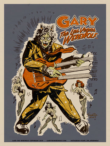 GARY THE WEREWOLF - Red/Gold/Blue "Rockin' Gary" 3x4" Rectangular Vinyl Sticker