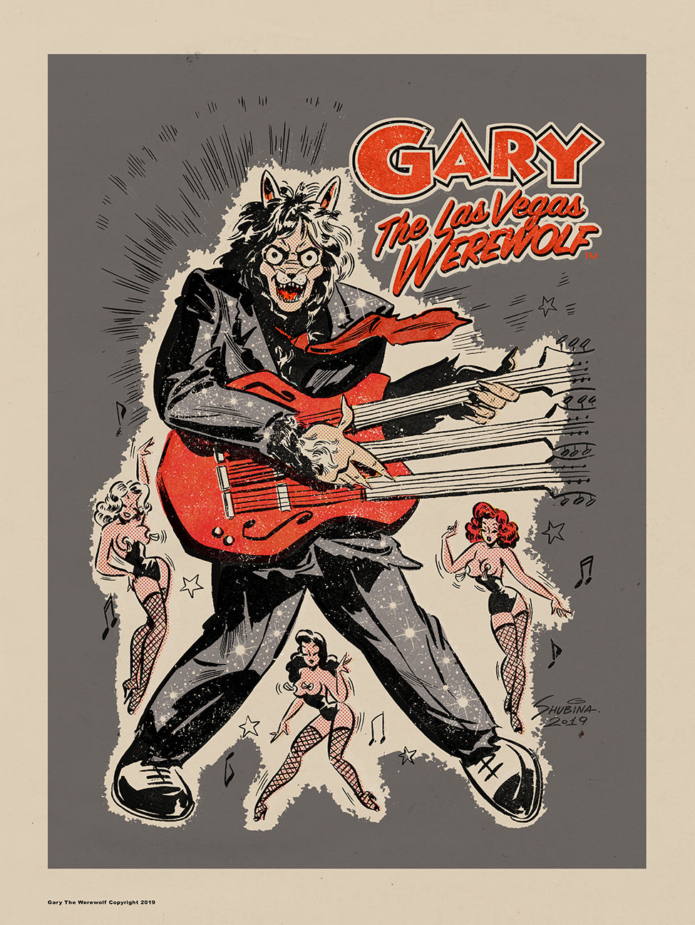 GARY THE WEREWOLF - Red/Grey “Rockin’ Gary” - Premium Matte Art Print