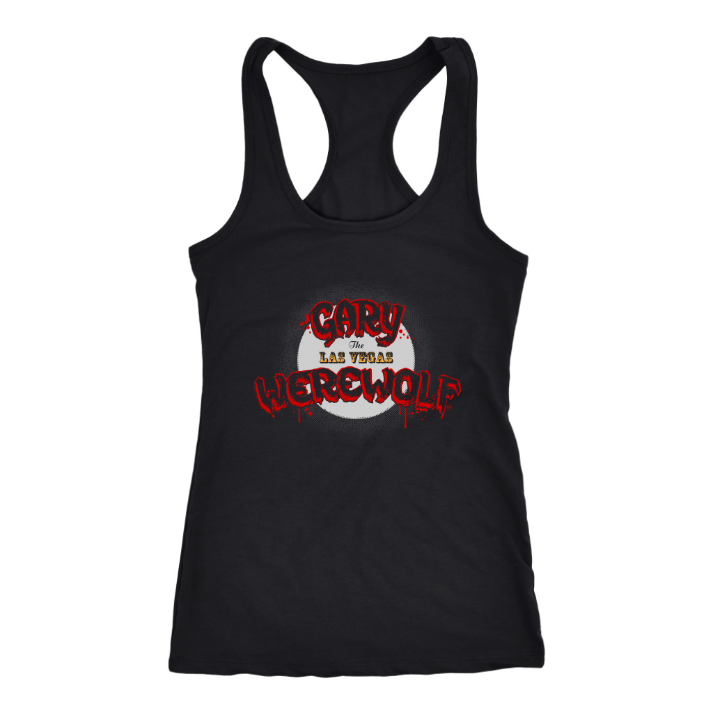 GARY THE WEREWOLF - Red & Gold Moon Logo - Racerback Tank Top in Black