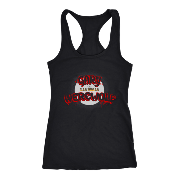 GARY THE WEREWOLF - Red & Gold Moon Logo - Racerback Tank Top in Black