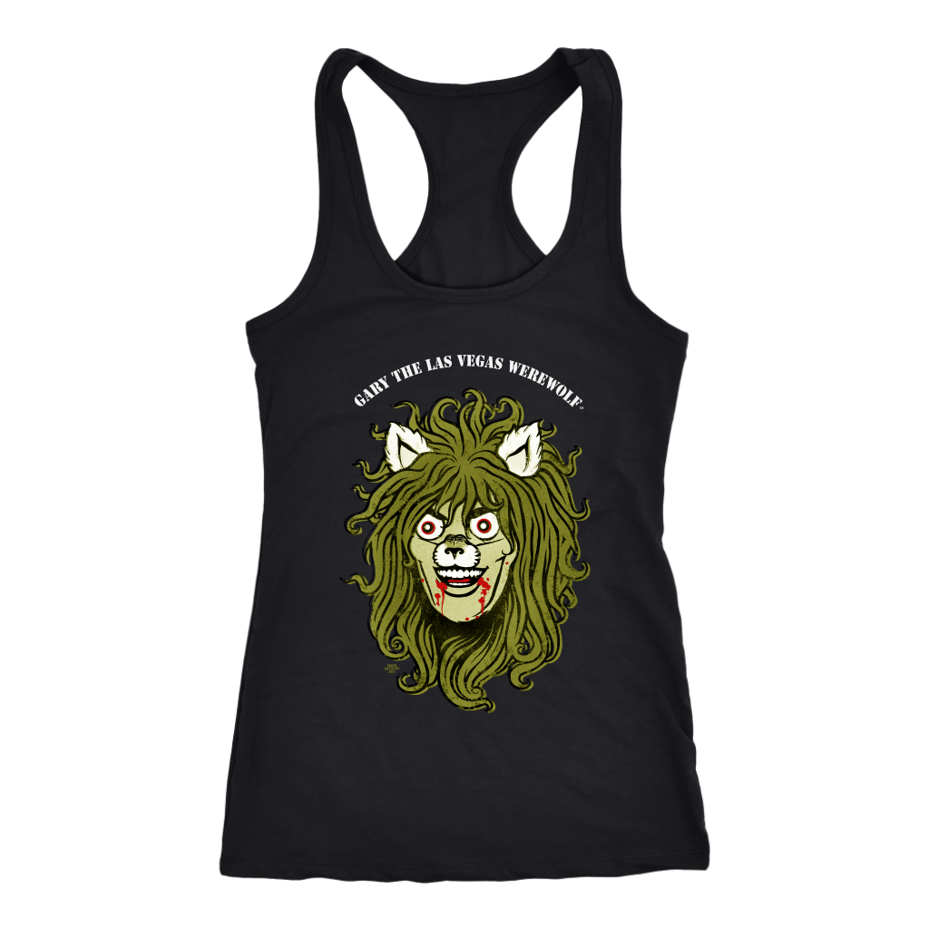 GARY THE WEREWOLF - Monster Green Gary Face Logo - Racerback Tank Top in Black