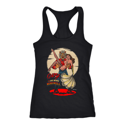 GARY THE WEREWOLF - Brunette "Showgirl" Women's Racerback Tank Top in Black