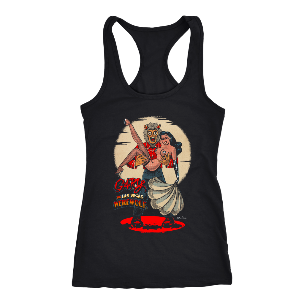 GARY THE WEREWOLF - Black Haired "Showgirl" Women's Racerback Tank Top in Black