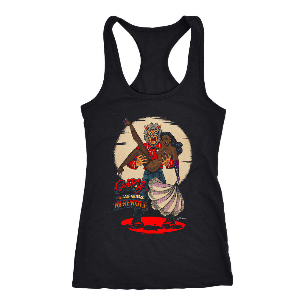 GARY THE WEREWOLF - Dyna Mitelover "Showgirl" Women's Racerback Tank Top in Black