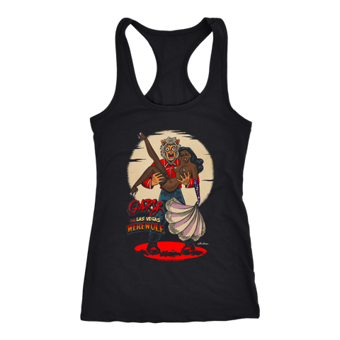 GARY THE WEREWOLF - Dyna Mitelover "Showgirl" Women's Racerback Tank Top in Black