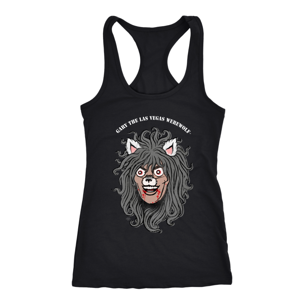 GARY THE WEREWOLF - Orig. Gary Face Logo - Racerback Tank Top in Black