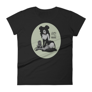 MADD ANTHONY/GARY THE WEREWOLF - B&W/Green "Mistress Mouse" Women's Babydoll T-shirt in Black