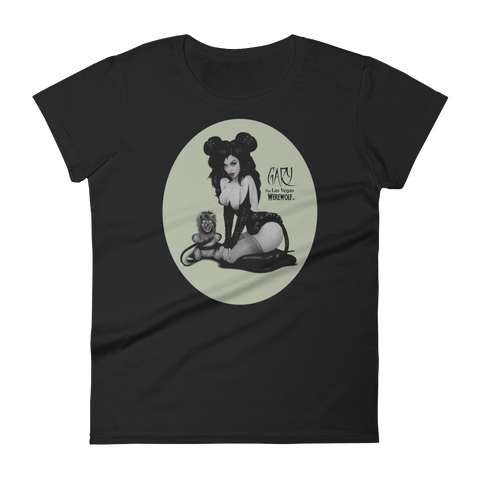 MADD ANTHONY/GARY THE WEREWOLF - B&W/Green "Mistress Mouse" Women's Babydoll T-shirt in Black