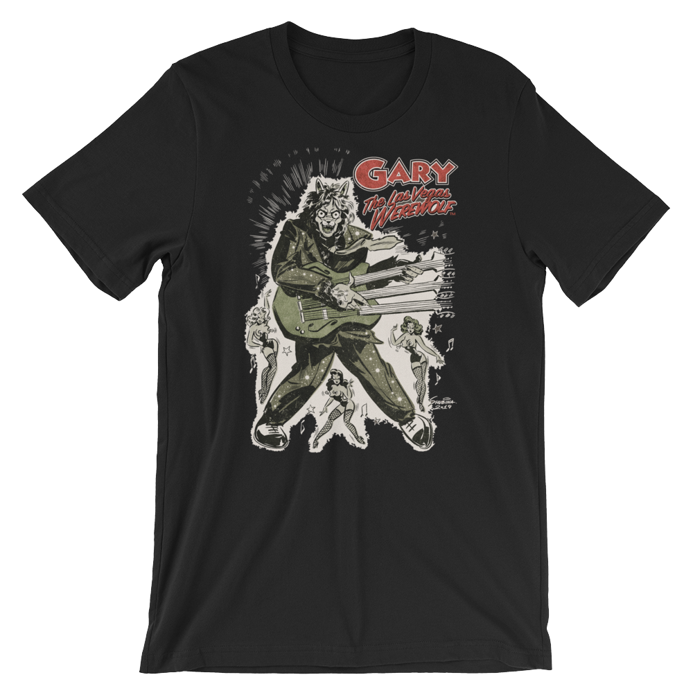 GARY THE WEREWOLF - Olive Green/Red "Rockin' Gary" T-shirt in Various Colors