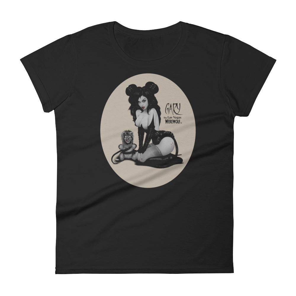 MADD ANTHONY/GARY THE WEREWOLF - B&W/Tan "Mistress Mouse" Women's Babydoll T-shirt in Black