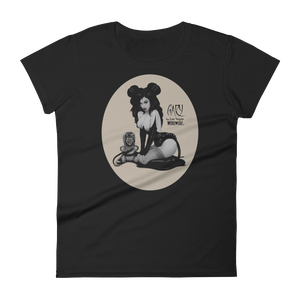 MADD ANTHONY/GARY THE WEREWOLF - B&W/Tan "Mistress Mouse" Women's Babydoll T-shirt in Black