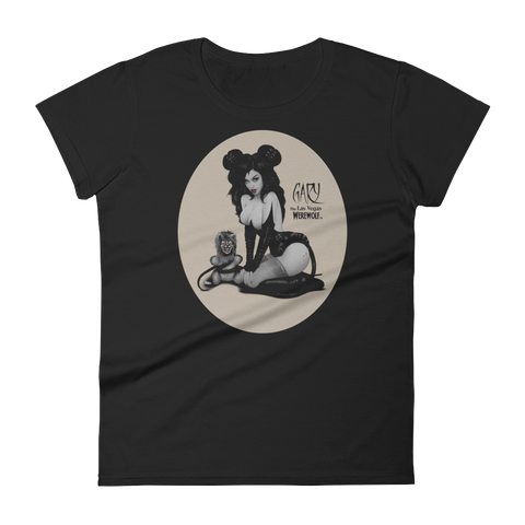 MADD ANTHONY/GARY THE WEREWOLF - B&W/Tan "Mistress Mouse" Women's Babydoll T-shirt in Black