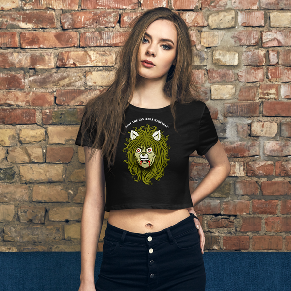 GARY THE WEREWOLF - Monster Green Gary Face Logo - Crop Tee in Black