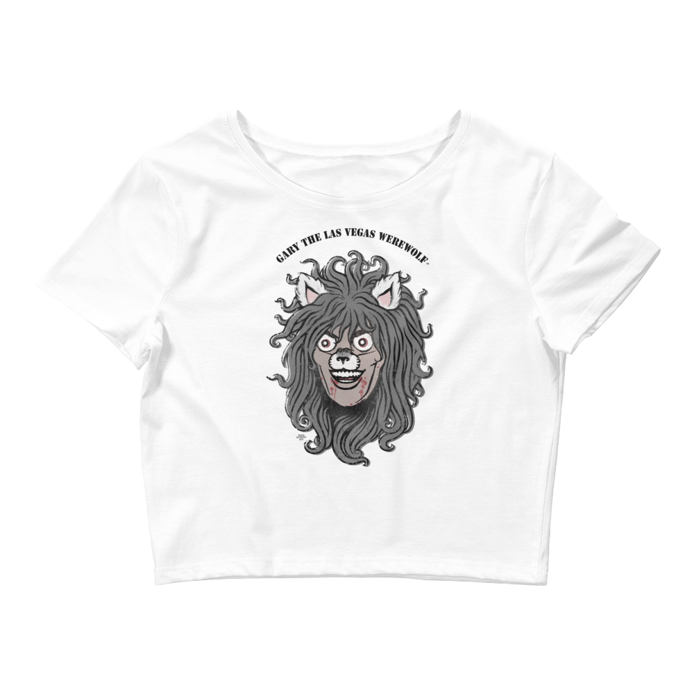 GARY THE WEREWOLF - Faded Gary Face Logo - Crop Tee in White