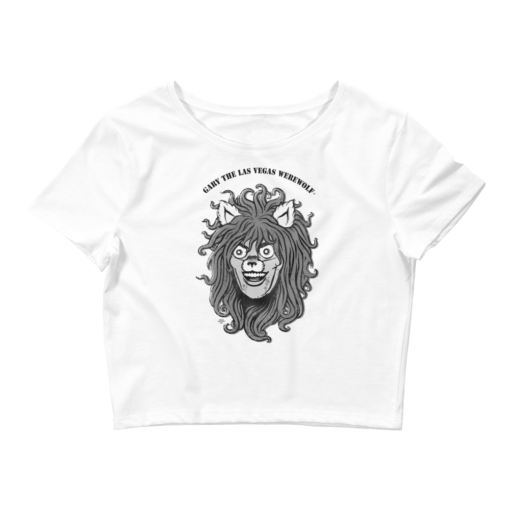 GARY THE WEREWOLF - B&W Gary Face Logo - Crop Tee in White