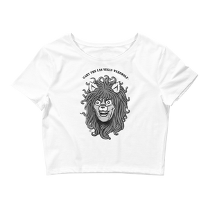 GARY THE WEREWOLF - B&W Gary Face Logo - Crop Tee in White